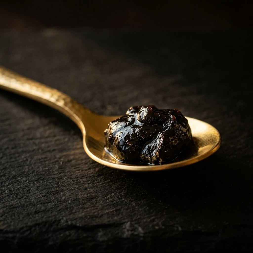 shilajit resin on golden spoon